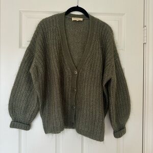 Sezane Olive Green Cardigan Sweater